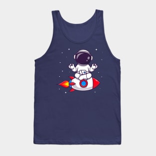 Cute Astronaut Meditation Yoga On Rocket Cartoon Tank Top